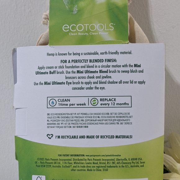 💝 EcoTools Hemp Travel Set Cosmetic Makeup Brushes NEW Canvas Bag - Picture 3 of 7